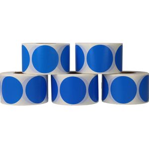 5x 500 Etiketten Rond Blauw Stickers 35 mm op Rol - Label Blanco Stickers Gekleurd - Sluitzegel - Dappaz