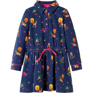 vidaXL - Kinderjurk - Marineblauw - Lange Mouwen - Met Trekkoord