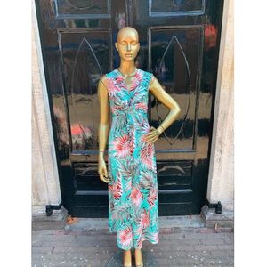 Lange Zomerjurk - Tess - Aqua Palmblad - One Size