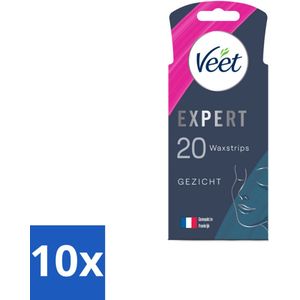 10 x Veet Expert - Ontharingsstrips - Gezicht - Gevoelige Huid - 20 strips - Gezichtsontlasting - Gezichtsontlasting Strips - Gezichtsontlasting Voor Gevoelige Huid - Waxstrips Gezicht - Gezichtsontlasting Voor Gevoelige Huid