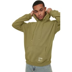 Trendyol Grijze Oversized/Wijde Snit Capuchon Gelabelde Fleece/Warme Sweatshirt Tmnaw21Sw2005
