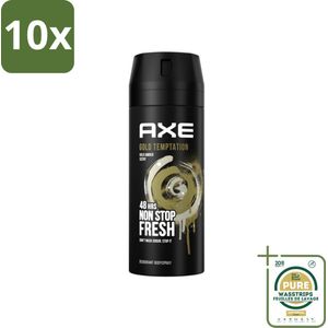 10 x AXE - Deodorant Spray - Gold Temptation - Luxe Geur - Oriëntaals & Fris - 150 ml - Grootverpakking - Deodorant Spray - Geur - Zweet - Geurneutraliserend - Zink