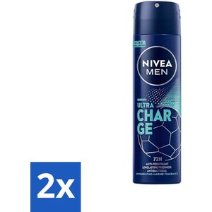Nivea - Men - Deodorant - Spray - Ultra Charge - 150 ml - Voordeelverpakking - 2 stuks