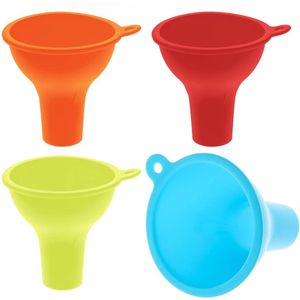 Silicone trechter set voor keuken en huishouden - 4-delige set voor voedselkwaliteit - ideaal voor jam, olie, vloeistoffen en poeders - blauw, rood, oranje, groen - grote opening.