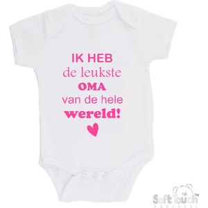 100% katoenen Romper ""Ik heb de leukste oma van de hele wereld"" Meisjes Katoen Wit/roze Maat 56/62