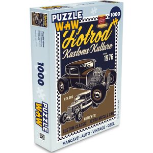 Puzzel Mancave - Auto - Vintage - Geel - Legpuzzel - Puzzel 1000 stukjes volwassenen