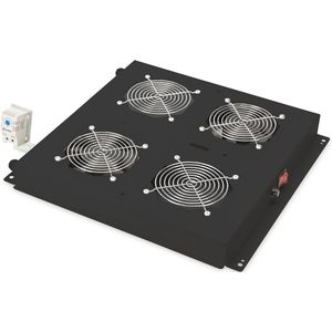 Dakventilatoreenheid voor 19"" netwerkkast met thermostaat - 2x ventilator - zwart