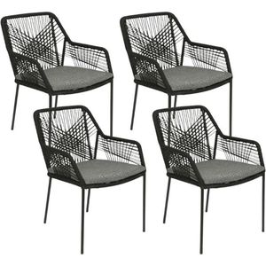 BUITEN living Seville dining tuinstoel set van 4 | touw + staal | zwart