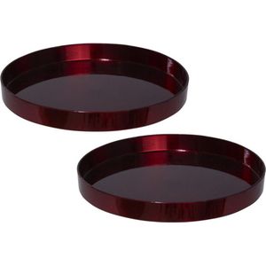 2x stuks ronde kunststof dienbladen/kaarsenplateaus rood D27 cm - Kaarsen dienbladen tafeldecoratie