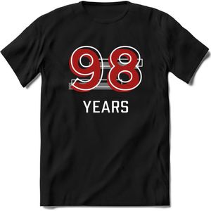98 Years - Feest kado T-Shirt Heren / Dames - Rood / Grijs - Perfect Verjaardag Cadeau Shirt - grappige Spreuken, Zinnen en Teksten. Maat S