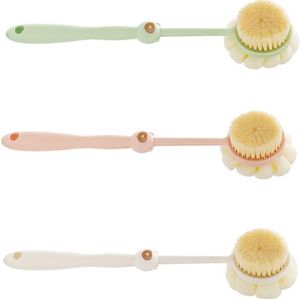 Badborstel - Set van 3 - Doucheborstel - Polypropyleen - Lichaamsborstel met Lange Steel - Rugborstel - Dry Brush - Dubbelzijdig - Voor in de Douche of in Bad - 39.5*9CM - Wit+Roze+Groen