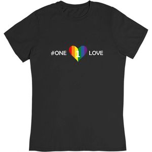 One Love T-Shirt - LGBTQ Regenboog Rainbow - Voetbal WK - Zwart Maat S