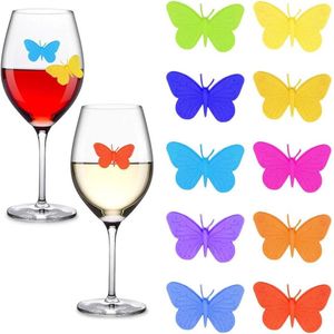 10-stuks siliconen glasmarkeerders - feestwijnglas markeerstiften - labellabels - vlinder wijnglas herkennaar - herbruikbare glazen identificatoren - bedels voor bar feest - familie eettafel