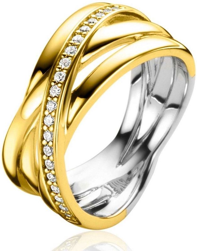 Zinzi gold plated zilveren brede cross-over ring glad wit ZIR1790Y