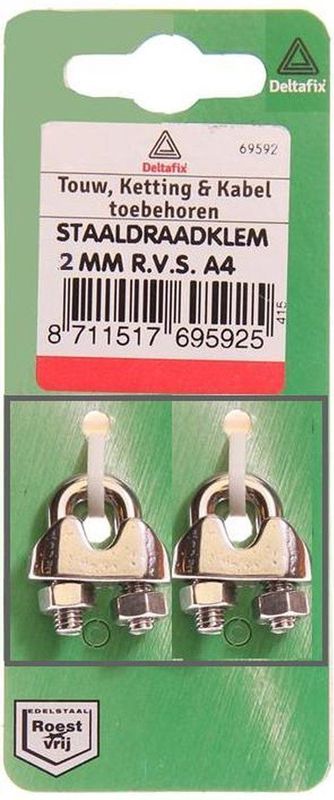 Deltafix - Staaldr.klem 2mm - RVS - 2 Stuks