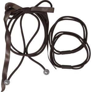 Jessidress® Haarelastiekjes Elegante Haar Elastieken met Strikje en parels Elastiek - Bruin