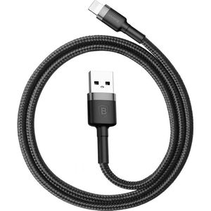 Baseus CALKLF-A09 2,4A 0,5m hooggevoelige nylonweefsel USB-kabel voor Apple 8-pins, voor iPhone XR / iPhone XS MAX / iPhone X & XS / iPhone 8 & 8 Plus / iPhone 7 & 7 Plus / iPhone 6 & 6s & 6 Plus & 6s Plus / iPad (zwart + grijs)
