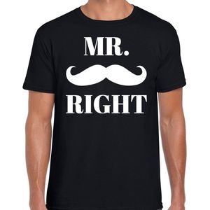 Mr right t-shirt zwart met snor voor heren - Vrijgezellenfeest shirt/ bruiloft huwelijk koppel cadeau M