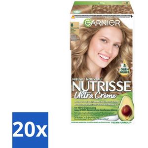 Garnier - Nutrisse Ultra Crème 8 - Haarkleuring - Lichtblond - Intens Voedend - Permanente Kleur - Bulkverpakking - 20 stuks