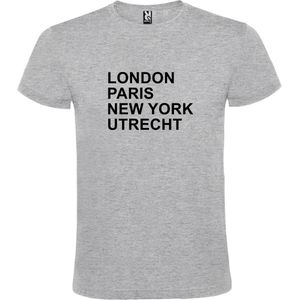 Grijs T-shirt 'LONDON, PARIS, NEW YORK, UTRECHT' Zwart Maat 4XL