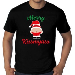 Grote maten merry kiss my ass fout Kerst t-shirt - zwart - heren - Kerst shirt / Kerst outfit XXXL