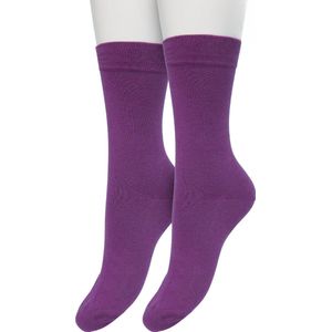 Bonnie Doon Basic Sokken Dames Donker Paars maat 36/42 - 2 paar - Basis Katoenen Sok - Gladde Naden - Brede Boord - Uitstekend Draagcomfort - Perfecte Pasvorm - 2-pack - Multipack - Effen - Concord Grape - OL834222.185