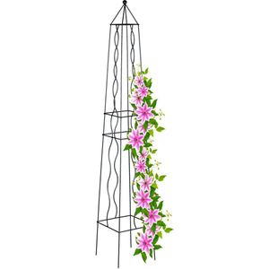 Relaxdays Rankhulp obelisk zwart - 122 cm hoog - klimplantenrek - 4 verdiepingen - metaal