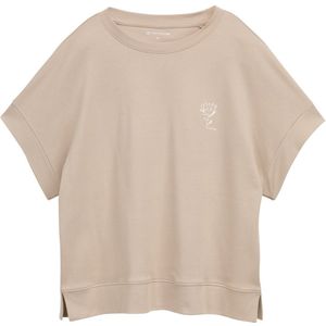 TOM TAILOR - Shirt - Taupe - Ronde Hals - Kwartmouw - Losse Pasvorm