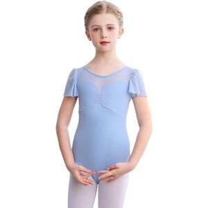 E-Ambar - Balletkleding Meisjes Blauw Balletpakje Kindergaas Pofmouwen Dansbodysuit 2-10 Jaar
