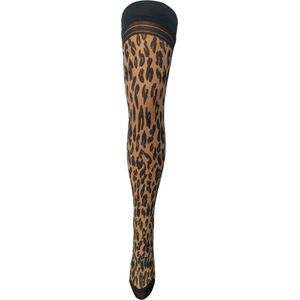 Bonnie Doon Dames Hold Up met Panterprint maat S/M Zwart met Huidskleur- 30 Denier - Brede Band met Siliconen - Zakt niet af - Zelf Ophoudende Panty zonder Broekje - Siliconenrand - Blijven Perfect Plakken - Panty Kousen - Nude - BP201701.297