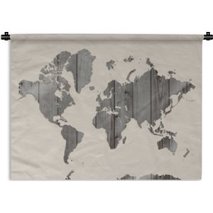 Wandkleed - Wanddoek - Wereldkaart - Hout - Plank - 60x45 cm - Wandtapijt