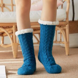 Wintersokken met antislip voor dames, dikke en zachte pantoffels voor dames en tieners, perfect cadeau voor haar,Meerblauw