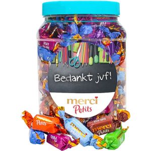 merci Petits chocolade cadeau voor juf ""Bedankt juf"" (design 2) - 700g