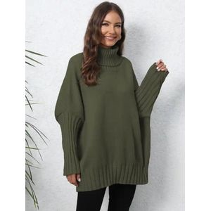 ASTRADAVI Winter Mode - Trui - Dames Gebreide Coltruien - Warme en Stijlvolle Oversized Pullover Sweater - One Size - Legergroen