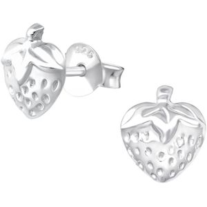 Joy|S - Zilveren aardbei oorbellen - 7 x 8 mm - zilver - oorknoppen voor kinderen