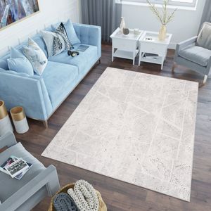 Tapiso Lotus Vloerkleed Woonkamer Slaapkamer Beige Wit Modern Woonsfeer Sfeervol Interieur Duurzaam Hoogwaardig Tapijt Maat - 160 x 220 cm