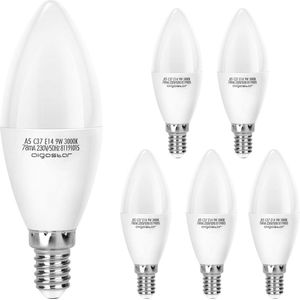 Aigostar LED Lamp - A5 C37 - 9W - E14 fitting - 3000K - Warm Wit Licht - Set van 5 stuks