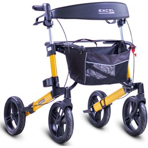 Excel Esprit Lichtgewicht Rollator - Opvouwbaar - Aluminium frame - Verstelbare handvatten - Ergonomisch ontwerp - Inclusief compacte tas - rugband - Solar Yellow Metallic - Maat S