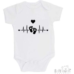 100% Katoenen Romper ""Hartslag voetjes"" Unisex Katoen Wit/zwart Maat 56/62