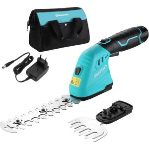 2-in-1 Elektrische Heggenschaar - Struikschaar - Accu Grastrimmer - Buxusschaar - met Draagtas - 2Ah Accu & Oplader - 12V - Maaibreedte Grassprietje 12cm - Maaibreedte Struikmes 16cm - Blauw