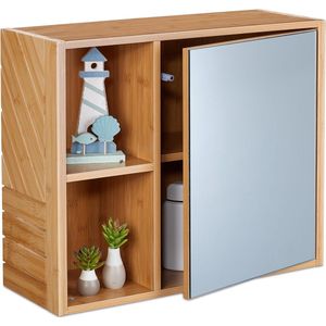 spiegelkast badkamer, 2 open vakken, met spiegeldeur, HxBxD: 45 x 54,5 x 20 cm, hangkast, toiletkast, natuur