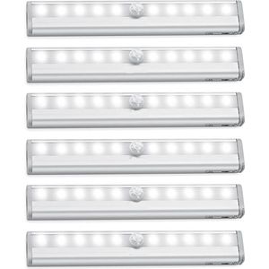 6 Stuks - Led verlichting met bewegingssensor - Kastverlichting - Op Batterijen- Trapverlichting - Keukenverlichting - 20CM - Sensorlicht - Koud wit licht