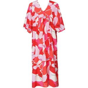 Jurk - Bloemenprint - Roze Rood Wit - Maat S