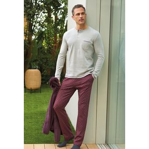 Barandi - Enrico - Herenpyjama - Grijs & Bordeaux - Lange Mouwen - Comfortabele Katoenmix
