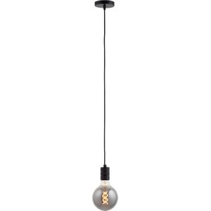 Pendel Mat Zwart - Inclusief Lichtbron Rookglas - Retro - 1.5m Snoer - Met Plafondkap