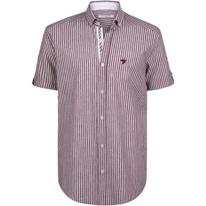 Felix Hardy - Overhemd - Bordeaux - Gestreept - Poplin Katoen Linnen - Korte Mouw Heren