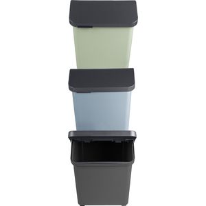 Sunware Sigma home Prullenbak Afvalscheiding - Afvalbak afvalscheiding - Afvalscheidingprullenbakken - Set van 3 - 60L - Met deksel - Antraciet Blauw Groen - Met GRATIS stickervel