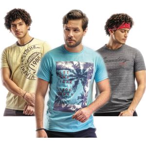 Embrator 3-stuks mannen T-shirt mix6 blauw/grijs/geel maat M