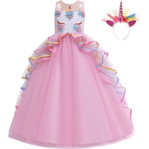 Prinsessenjurk meisje - Unicorn Jurk - maat 146/152 - Het Betere Merk - Eenhoorn Jurk - Haarband - Speelgoed Meisjes