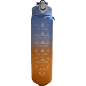 Motivatie Waterfles Blauw – drinkfles met Rietje - motiverende tekst - motivatiewaterfles - drinkfles 750 ml - drinkfles-BPA vrij- waterfles met tijdmarkering- 750 ml
